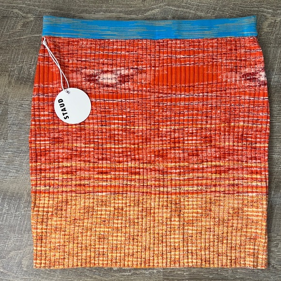 STAUD Dresses & Skirts - NWT STAUD Piera Orange Space - Dye Rib Knit Mini Skirt Size XL